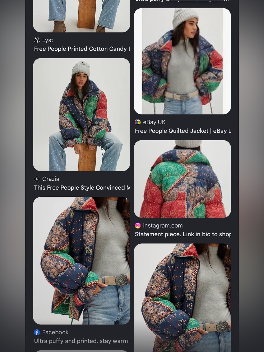 Free People Printed Cotton Candy Puffer - Like New - size L